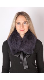 Dark blue fox fur collar-neck warmer